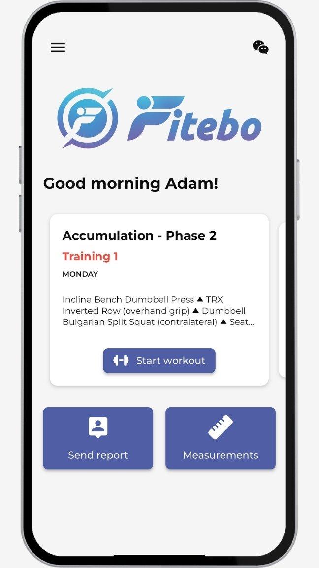 home screen of the fitebo companion app for clients